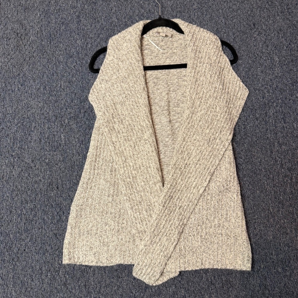 Loft Outlet Petite Gray White Marled Knit Open Front Sleeveless Cardigan Vest SP
